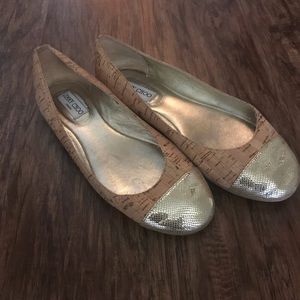 Jimmy Choo Golden Toe Whirl Cork Flats